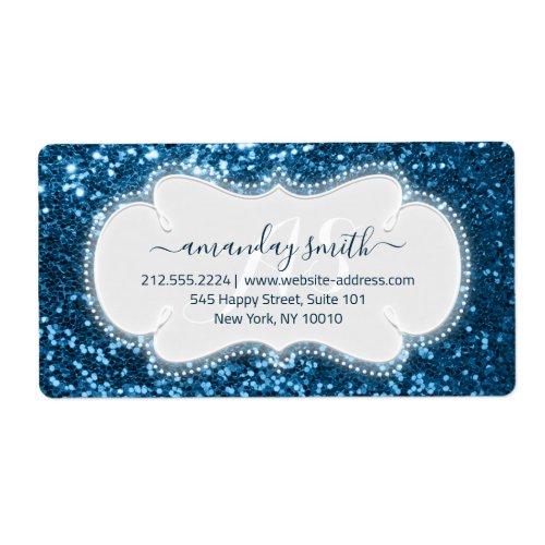 RSVP Bridal Sweet Monogram Wedding Blue Glitter Label