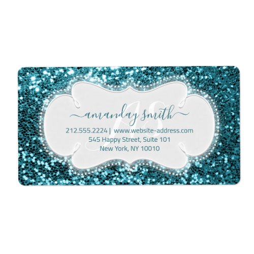 RSVP Bridal Sweet Monogram Wedding Blue Glitter Label