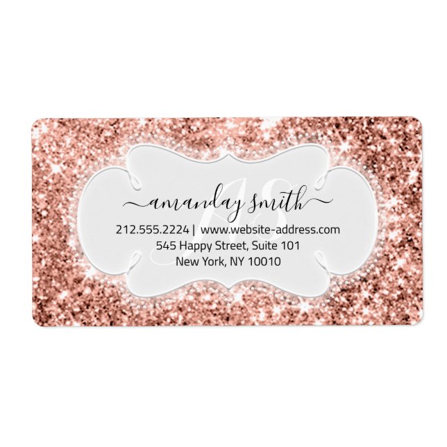 RSVP Bridal Sweet Monogram Wedding Glitter Rose Label (Front)