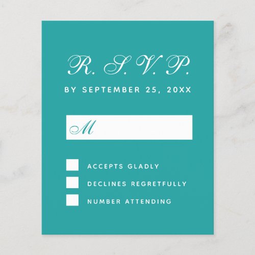 RSVP Budget Teal Blue Script Wedding Response Card