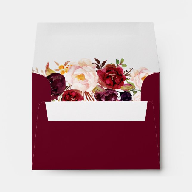 RSVP - Burgundy Marsala Wine Red Floral Address Envelope (Back (Bottom))