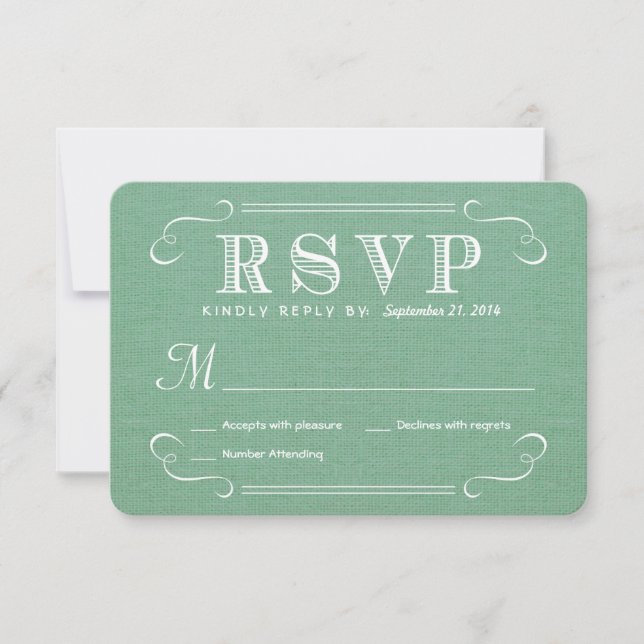 RSVP Burlap Mint Green Rustic Deluxe Reply Card (Front)