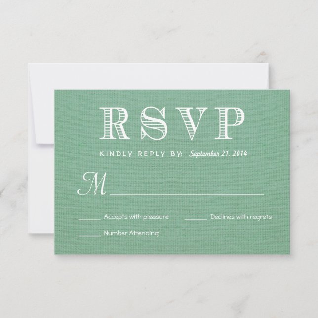 RSVP Burlap Mint Green Rustic Wedding Reply Card (Front)