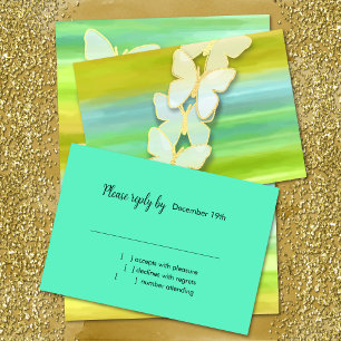RSVP Butterfly Blue Green Yellow Watercolor Invitation