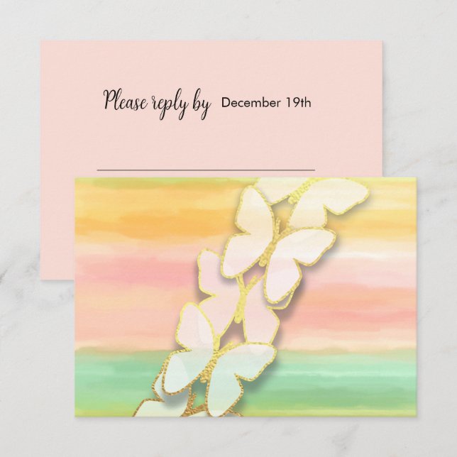 RSVP Butterfly Pink Green Peach Watercolor  Invitation (Front/Back)