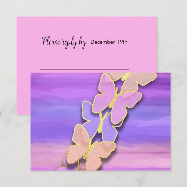 RSVP Butterfly Pink Purple Watercolor  Invitation (Front/Back)