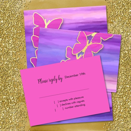 RSVP Butterfly Pink Purple Watercolor  Invitation