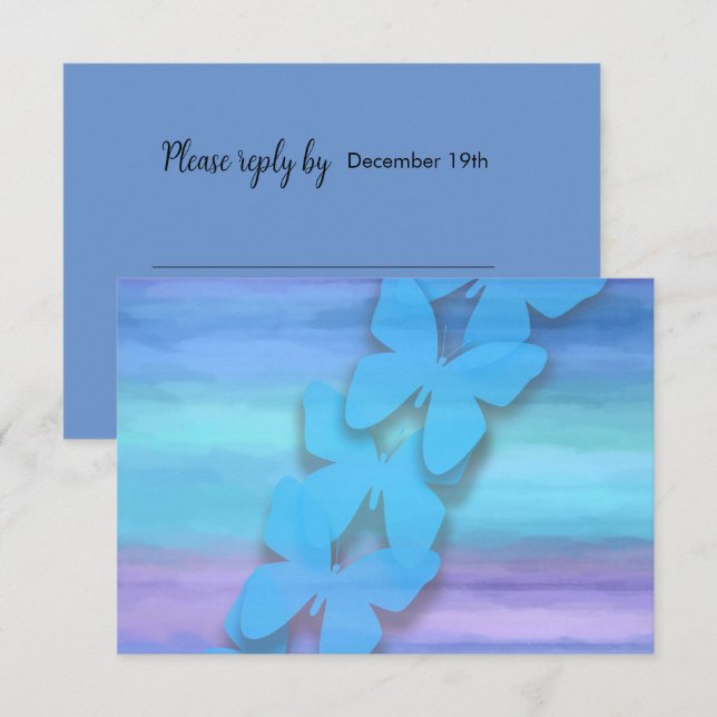 RSVP Butterfly Turquoise Purple Watercolor  Invitation (Front/Back)
