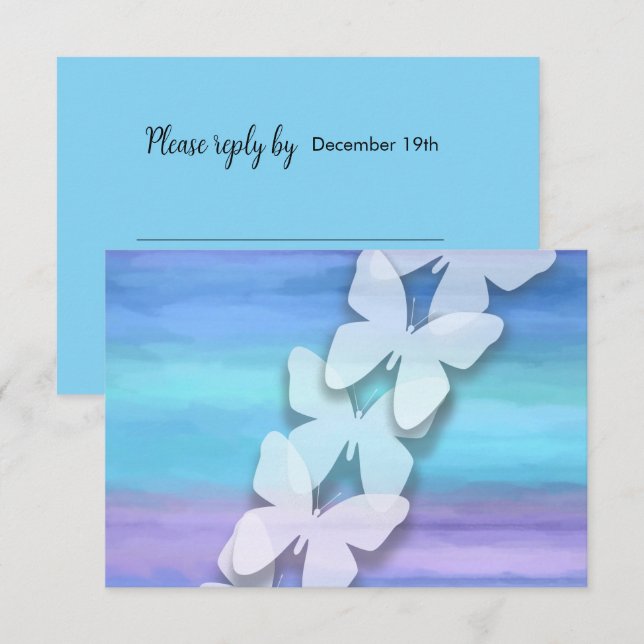 RSVP Butterfly Turquoise Purple Watercolor  Invitation (Front/Back)
