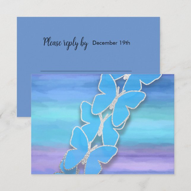 RSVP Butterfly Turquoise Purple Watercolor  Invitation (Front/Back)