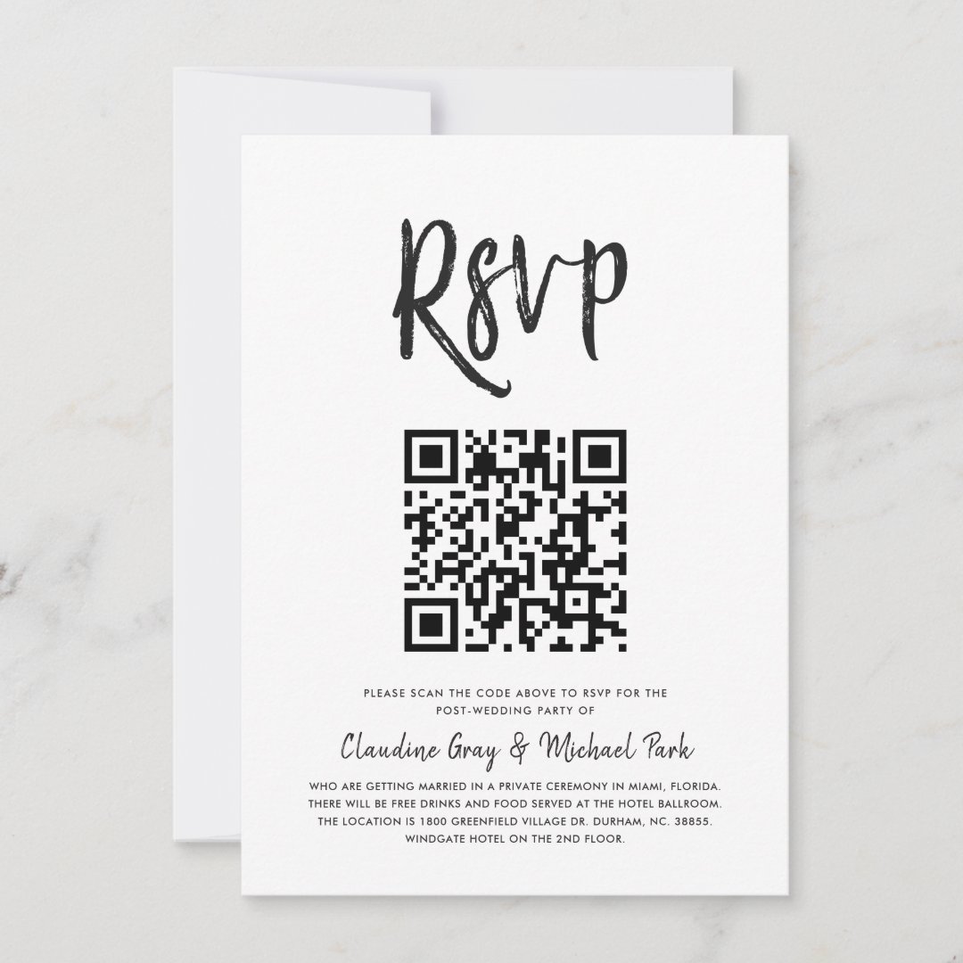 RSVP by QR Code | Black White Script Style Invitation | Zazzle