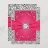 RSVP Card 2 | Pink, FAUX Silver Foil, Floral (Front/Back)