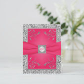 RSVP Card 2 | Pink, FAUX Silver Foil, Floral (Standing Front)