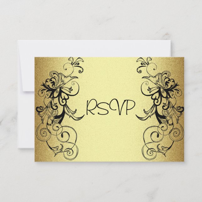 RSVP  Card All Events Elegant Gold Black Floral (Front)
