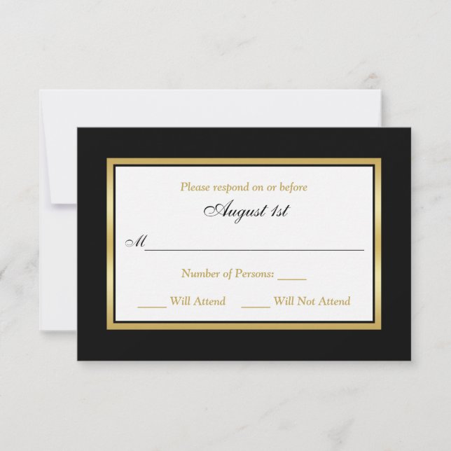 RSVP Card | Black and White | Gold (Front)