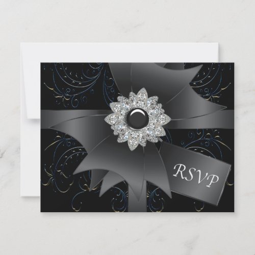 RSVP Card Black Blue Swirl RSVP