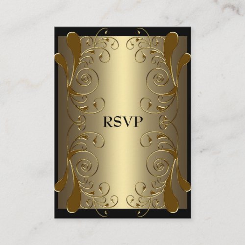 RSVP Card Black Gold Glam Floral Business Card Template