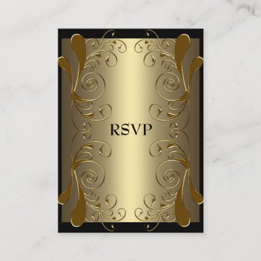 Customizable RSVP Card Black Gold Glam Floral Business Card Template