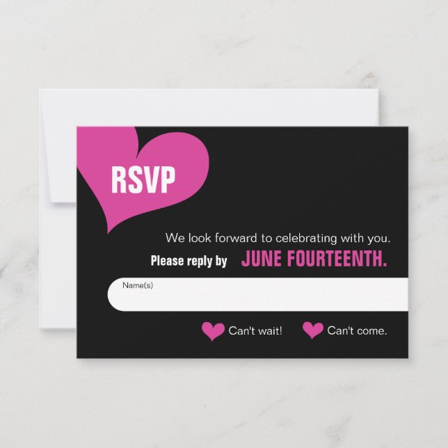 RSVP Card - Black with Pink Hearts (Front)