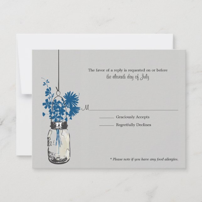 RSVP Card Blue Wild Flowers & Mason Jar (Front)