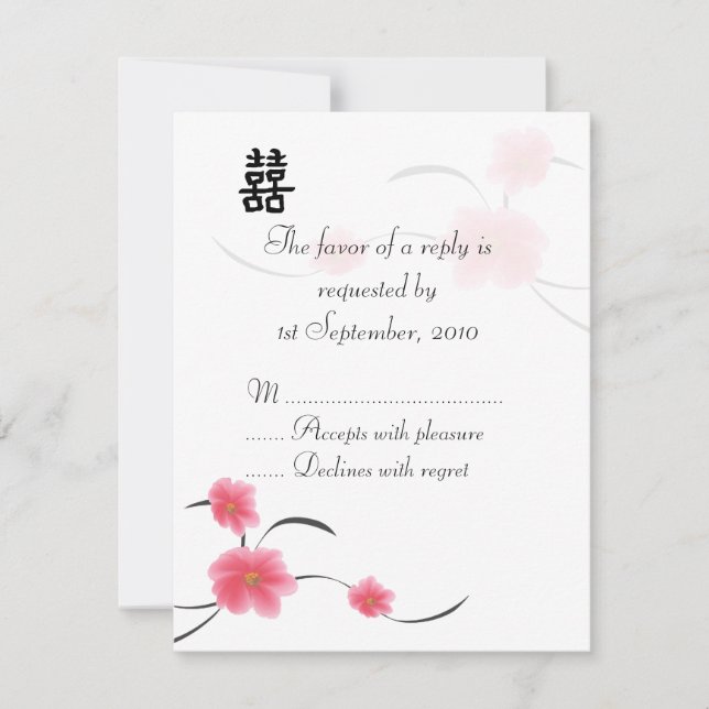 RSVP Card Cherry Blossom Double Happiness (Front)