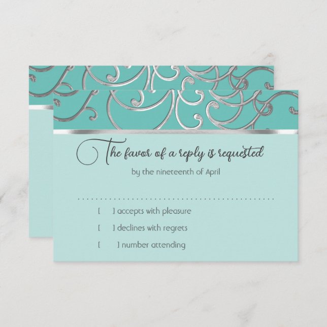 RSVP Card Choose Colors Silver Filigree (Front/Back)