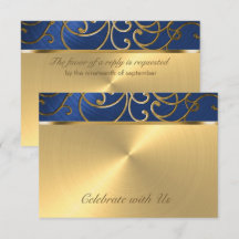 RSVP Card Elegant Blue and Gold Filigree