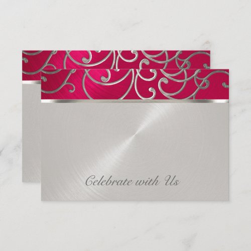 RSVP Card Elegant Magenta Pink Silver Filigree
