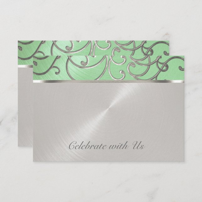 RSVP Card Elegant Mint Green Silver Filigree (Front/Back)