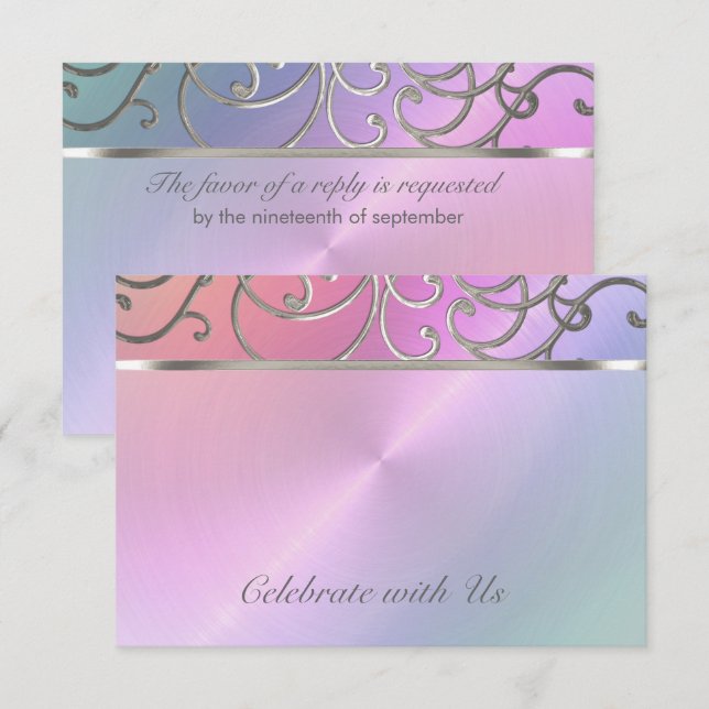 RSVP Card Elegant Pearl Pink Silver Filigree (Front/Back)