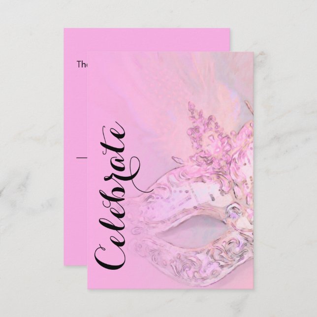 RSVP Card Elegant Pink Masquerade (Front/Back)