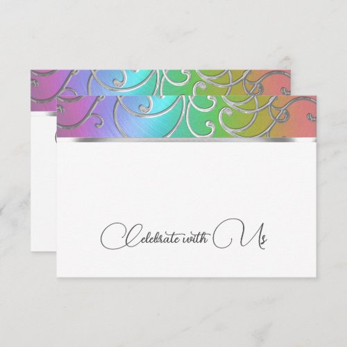 RSVP Card Elegant Rainbow and Silver Filigree