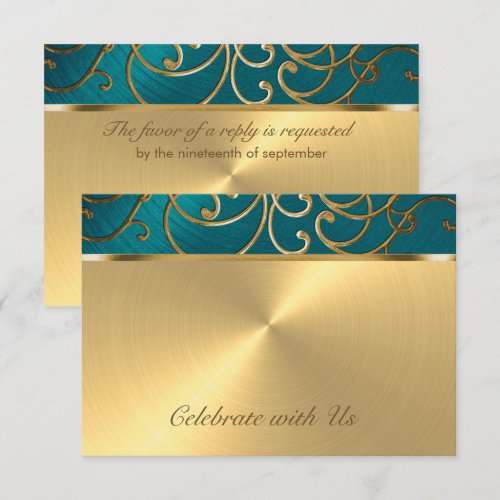 Bat Mitzvah Teal and Gold Filigree Swirls Custom Invite