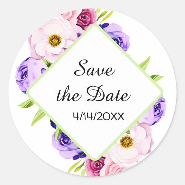 RSVP Card | Elegant Watercolor Floral Wedding Classic Round Sticker (Front)
