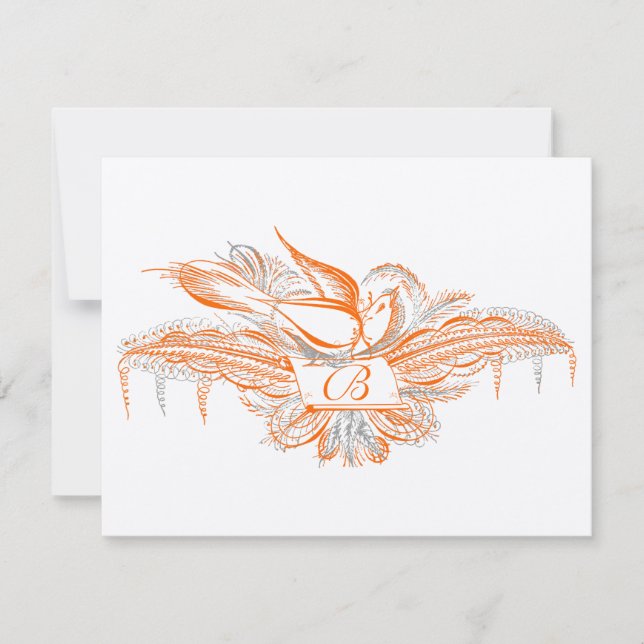 RSVP Card Flourish Birds Orange Coral & Gray (Front)