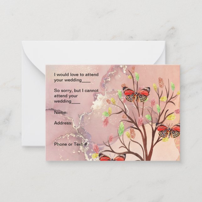 RSVP Card for Fall Tree & Butterfly Design (Front)