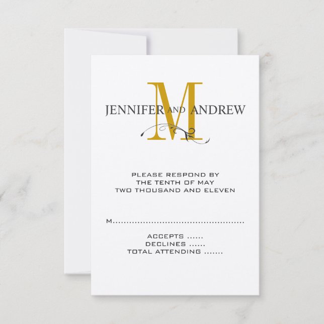 RSVP Card for Square Wedding Invite Gold Initial (Front)