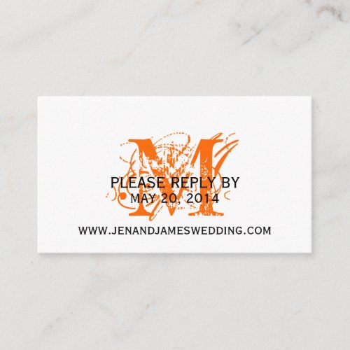 RSVP Card for Wedding Website Orange Chic Monogram Business Card