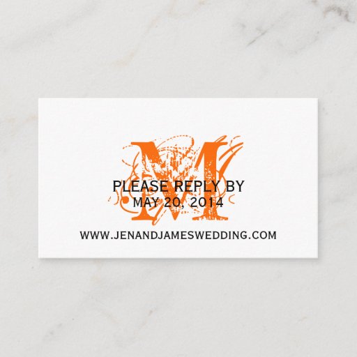 Customizable RSVP Card for Wedding Website Orange Chic Monogram Business Card