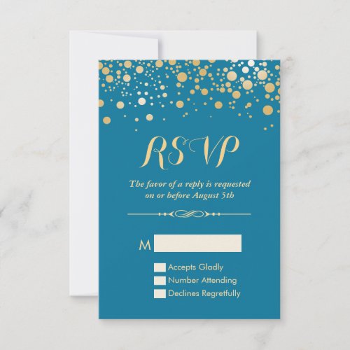 RSVP Card _ Gold Confetti Dots Royal Blue