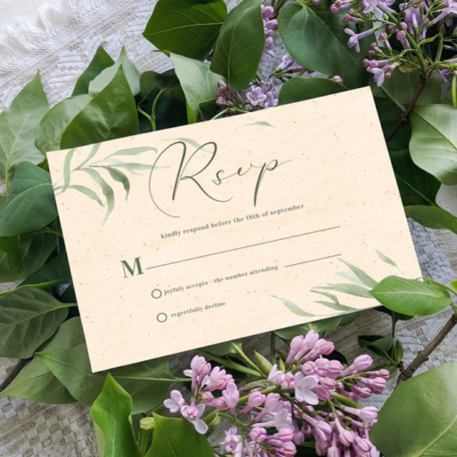 Rsvp Card, Green Foliage Beige Paper Invitation (Creator Uploaded)