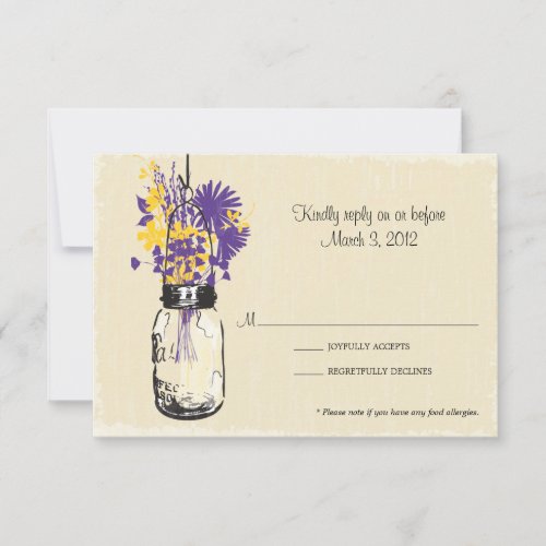 RSVP Card Mason Jar and Wildflowers