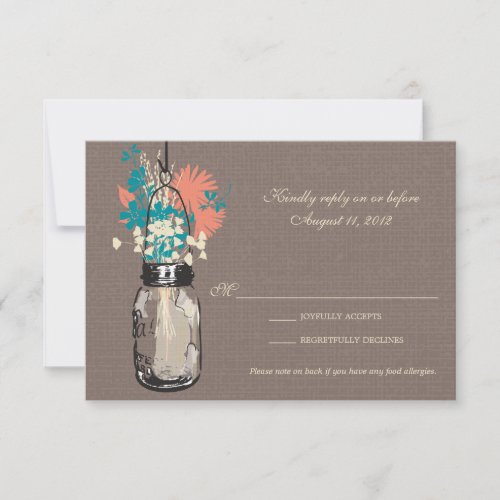 RSVP Card Mason Jar and Wildflowers