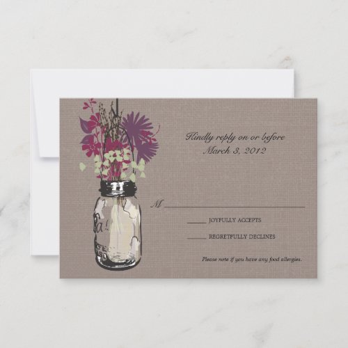 RSVP Card Mason Jar and Wildflowers