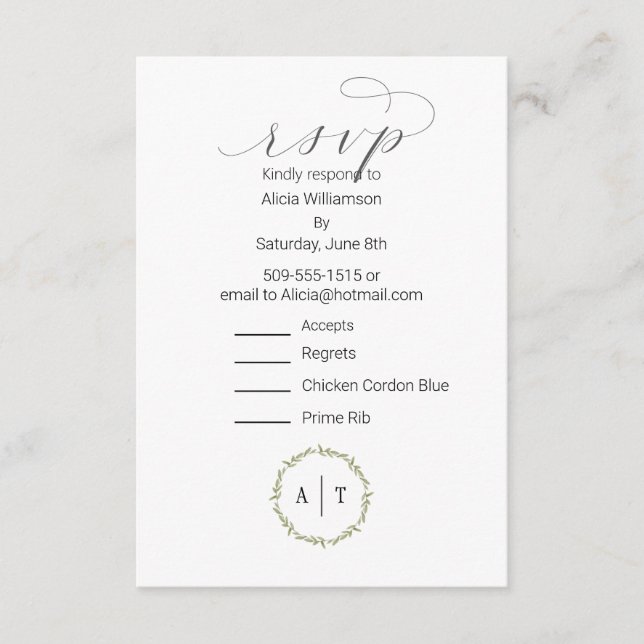 RSVP card Monogram With 2 Entree Choice (Front)