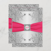 RSVP Card | Pink, FAUX Silver Foil, Floral (Front/Back)