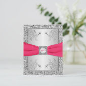 RSVP Card | Pink, FAUX Silver Foil, Floral (Standing Front)