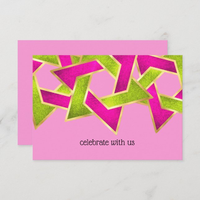 RSVP Card Pink Green Star of David (Front/Back)
