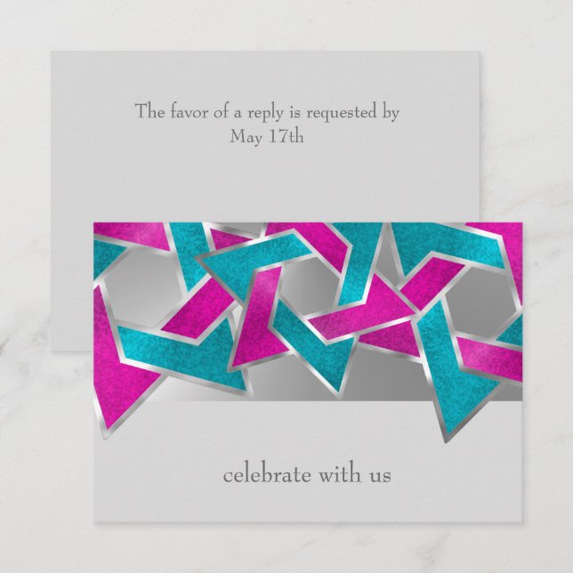 RSVP Card Pink Turquoise Star of David Any Color (Front/Back)