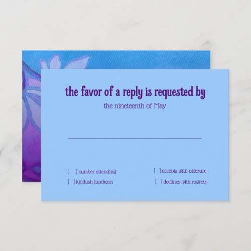 RSVP Card Purple Turquoise Blue Floral Watercolor